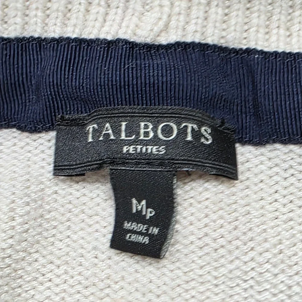 Talbots Striped Shawl Collar Cardigan Sweater Beige Navy Yellow Green Red ‎ MP